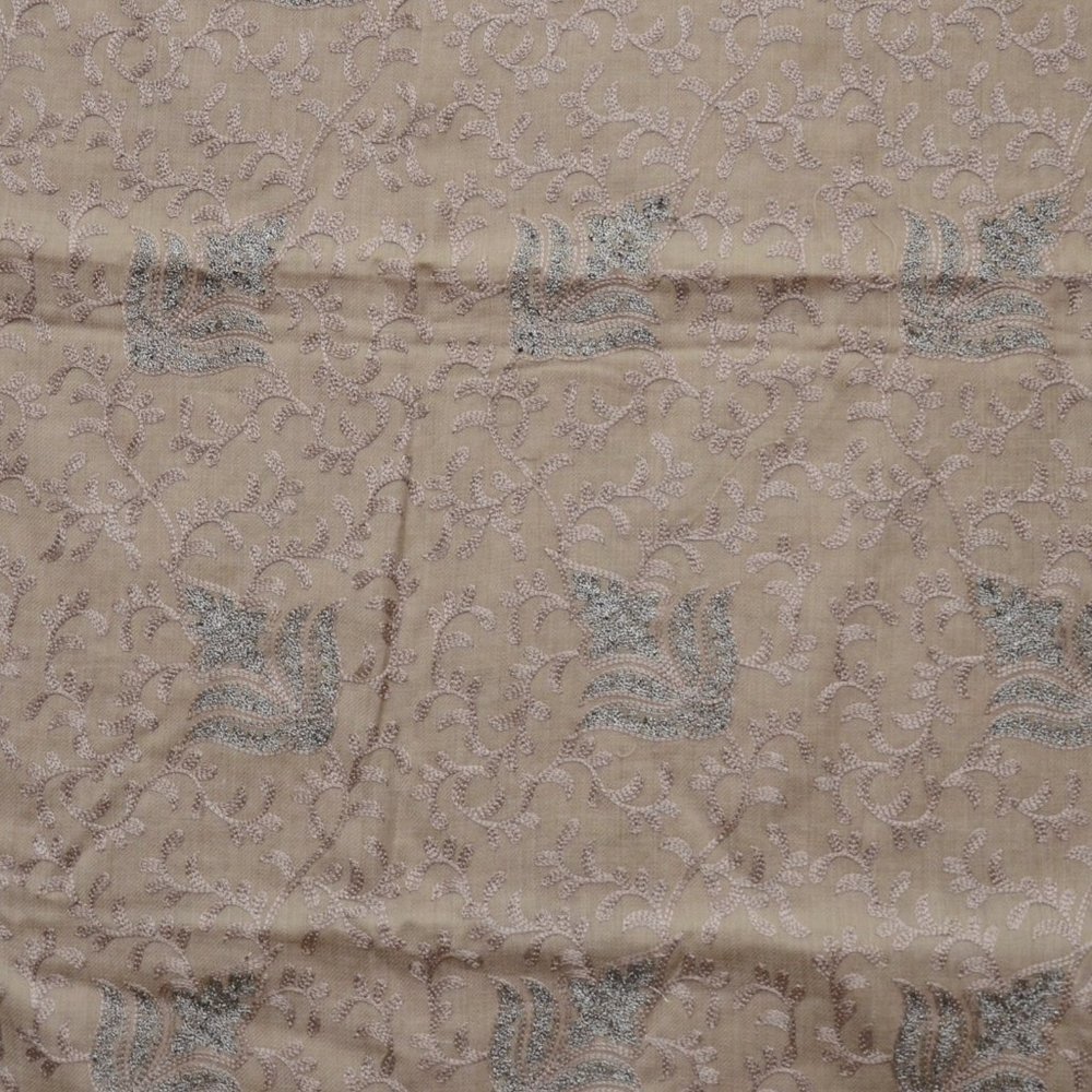 NEW Shawl, Beige, Indian Pashmina Wool, Full Embroidered Flower &Vine, 84x44 - Picture 5 of 12